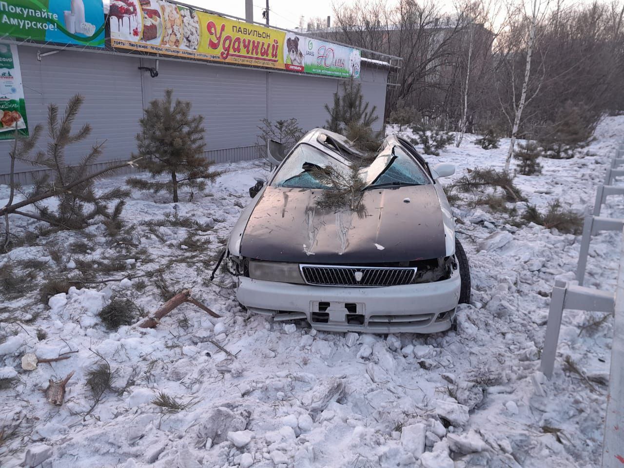 В Приамурье автомобиль не поделил дорогу с леерным ограждением. Фото: t.me/gibdd28