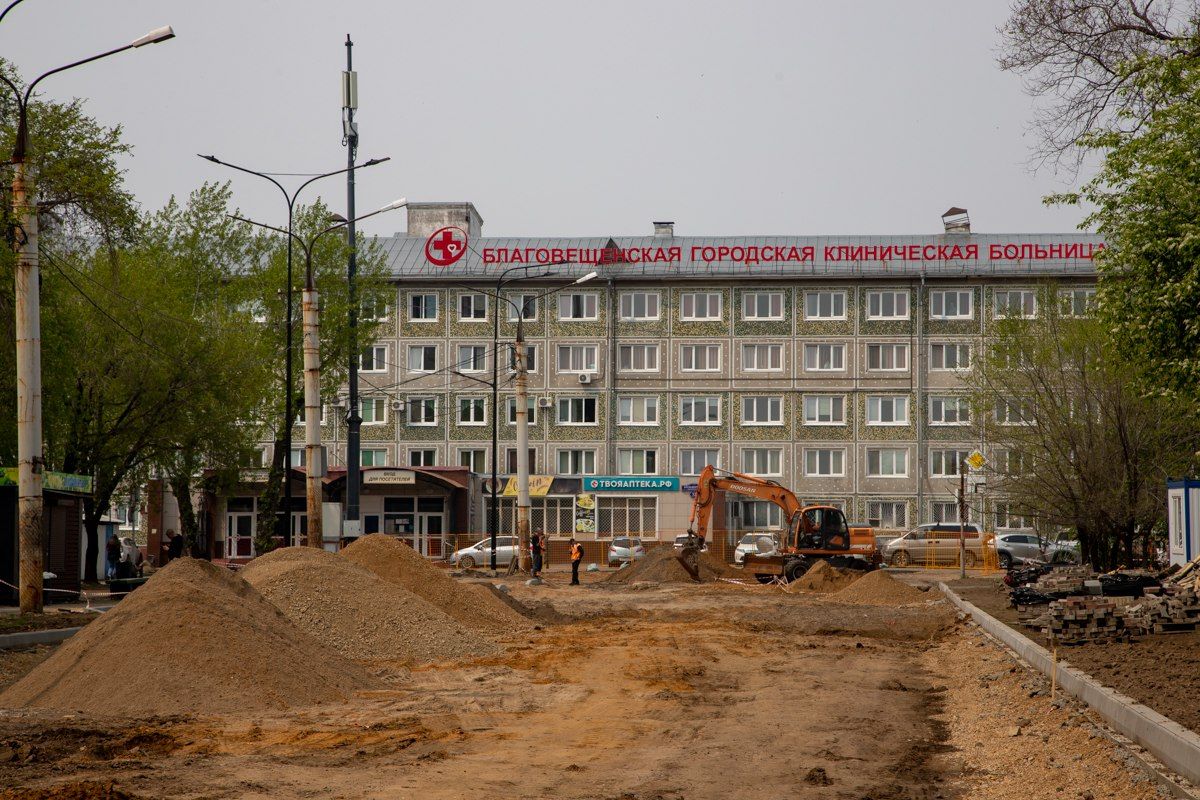 Благовещенская горбольница и улица Горького. Фото: Минтранс Амурской области