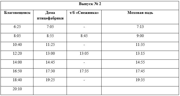 Расписание 106 автобуса благовещенск