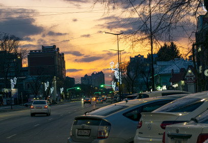Закат и вечерние улицы Благовещенск
