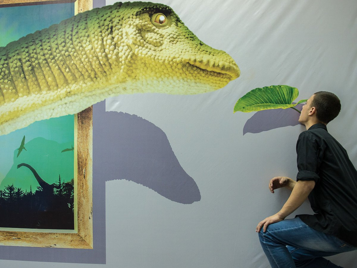 Пройтись по потолку и спастись от акулы: в музее открылась выставка 3D-картин